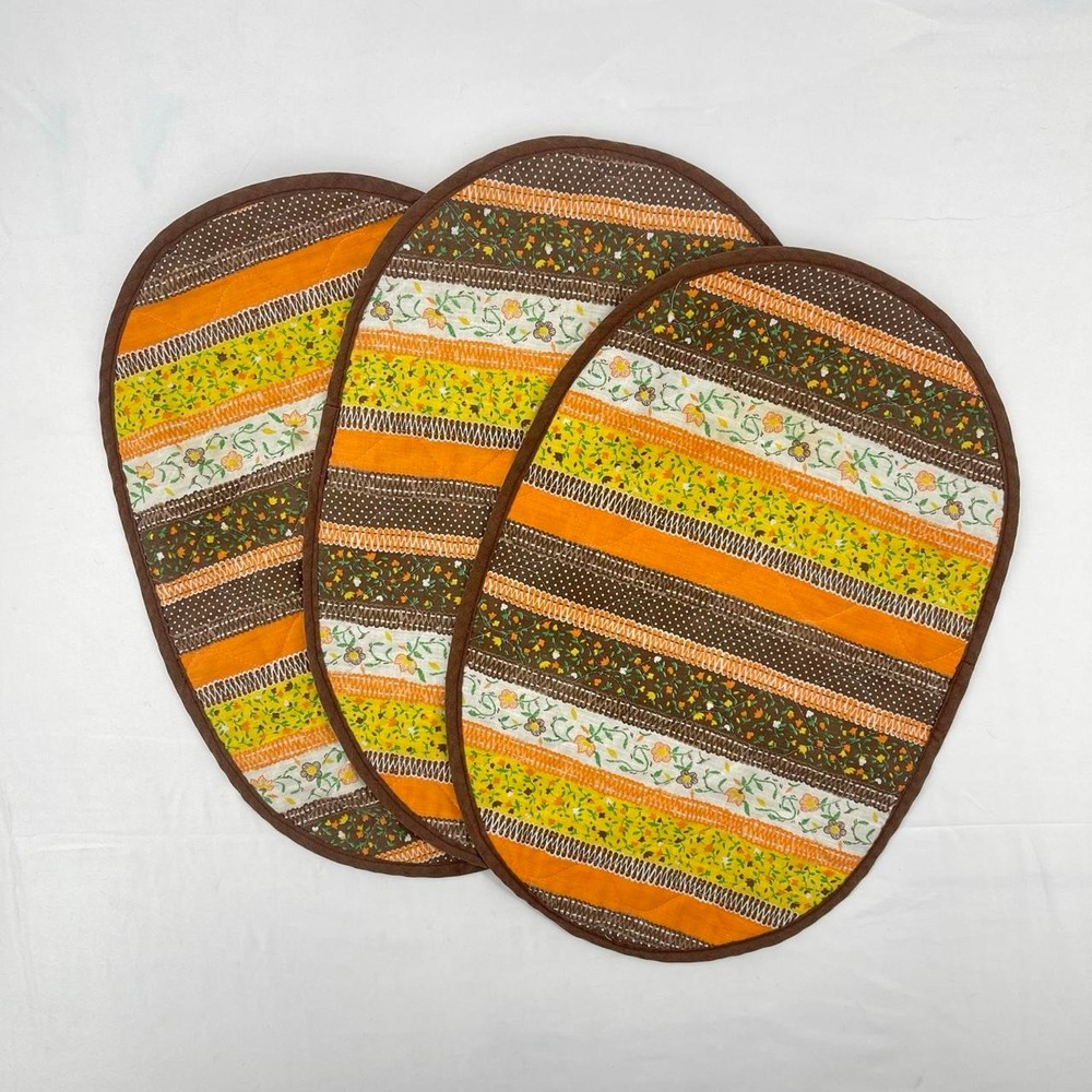 Vintage 70s Mod Floral Placemats Handmade Linens Home Decor Boho Cottagecore